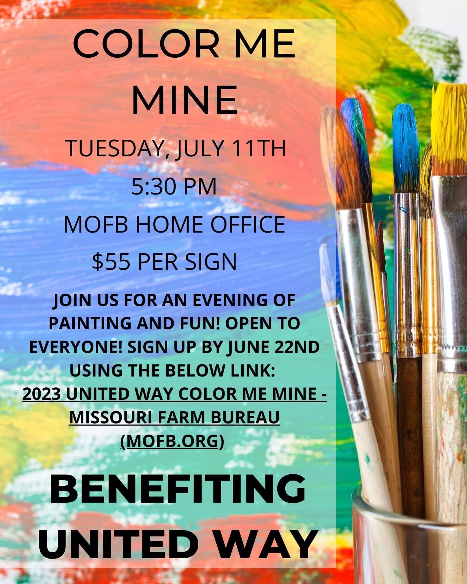 Missouri Farm Bureau Color Me Mine Fundraiser benefiting United Way of